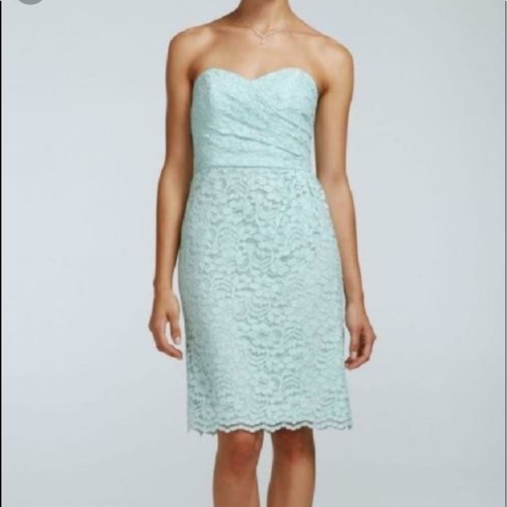 David’s Bridal - Strapless Mint Lace Dress -Size 2